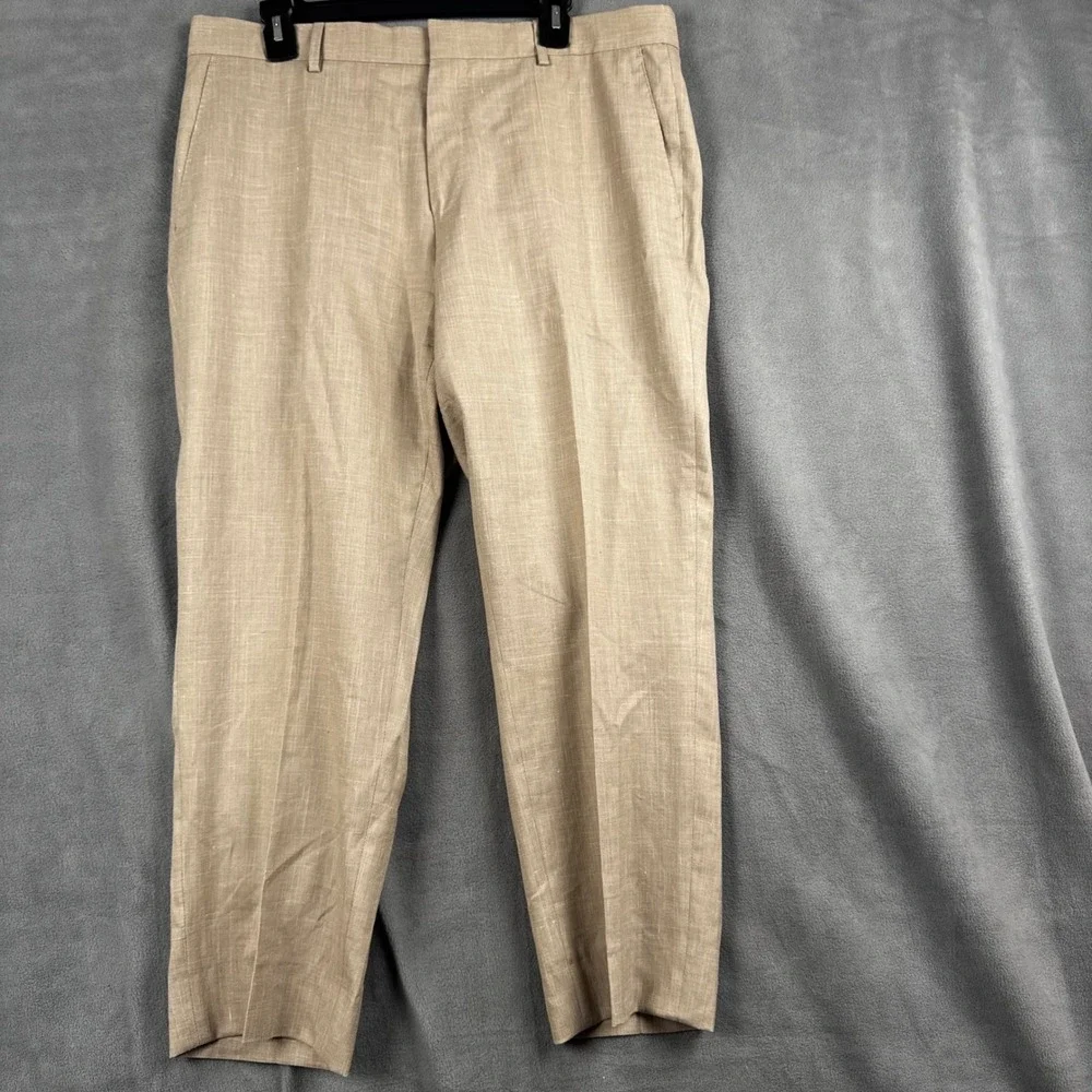Hugo Boss Mens Beige Linen Blend Flat Front Dress Pants Trousers 42S US 52C EU